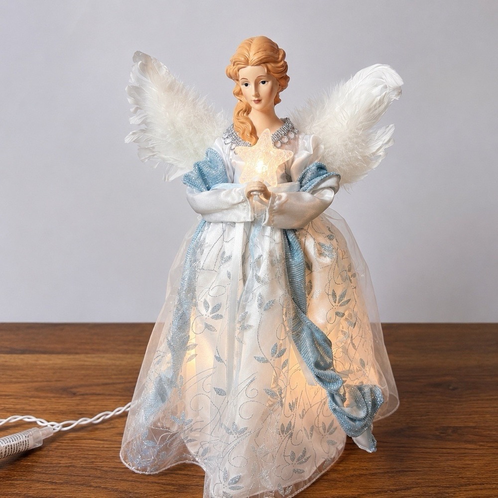 Brightown Lighted Angel Christmas Tree Topper White Blue 16" NIB Tested